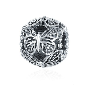 Silver plating Stackable Butterfly Round Charm Beads Fit DIY Charm Style Bracelet Jewelry Gift