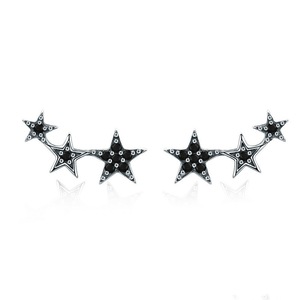 Silver plating Stackable Star Black Stud Earrings for Women Jewelry