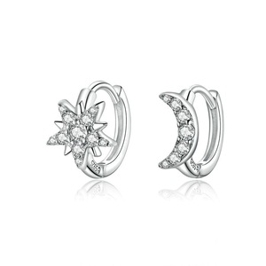 Silver plating Star and Moon Hoop Earrings for Women Jewelry Gifts