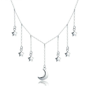 Silver plating Star Chain Sparkling Moon Starry Pendant Necklaces for Women Jewelry