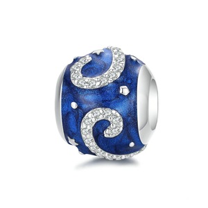 Silver plating Starry Sky Night Blue Round Beads Charm Fit for Female Bracelet DIY Jewelry