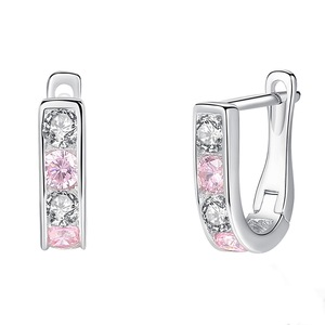 Silver plating Stud Earrings for Girls Clear Pink Earrings Fashion Jewelry