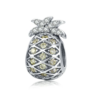 Silver plating Summer Pineapple Fruit Beads Fit Charm Bracelets DIY Jewelry