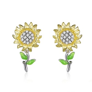 Silver plating Sunflower Stud Earrings for Women Jewelry
