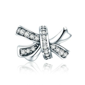 Silver plating Sweet Bowknot Dazzling Charm Beads Fit Women Bracelets DIY Jewelry