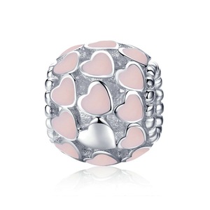 Silver plating Sweet Heart To Heart Pink Beads Fit Women Bracelet & Necklaces DIY Jewelry
