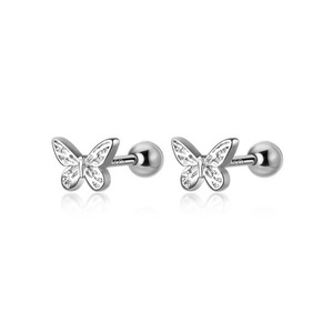 Silver plating Sweet Insect Butterfly Screw Stud Earrings for Women Jewelry