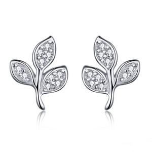 Silver plating Tree of Life Dazzling Tree Leaves Stud Earrings for Women Jewelry