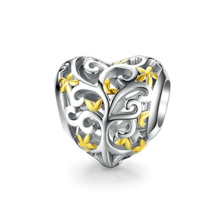 Silver plating Tree of Life Heart-shape Charm Compatible Bracelet Beads for Women Jewelry