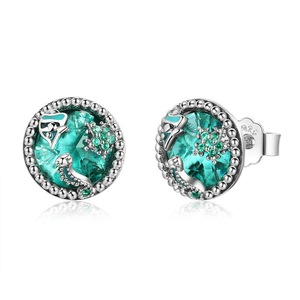 Silver plating Tropical Fish Stud Earrings for Women Green Jewelry Gift
