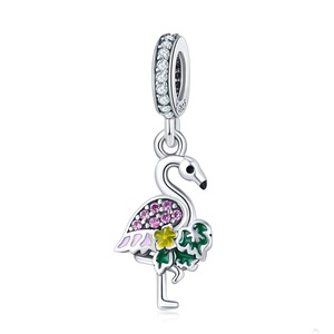 Silver plating Tropical Forest Bird Flamingo's Wish Charms Beads Fit Bracelet DIY Jewelry