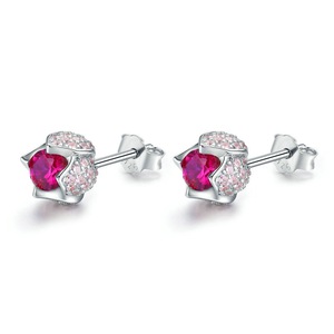 Silver plating Tulip Flower Buds Pink Stud Earrings Women Wedding Jewelry Gift