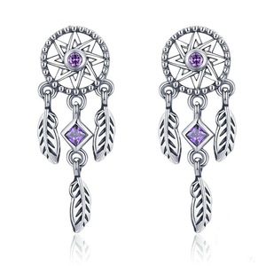 Silver plating Vintage Dream Catcher Drop Earrings for Women Jewelry