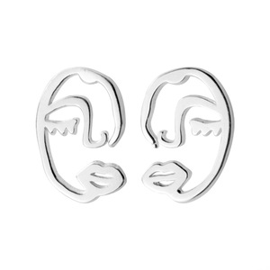 Silver platingFace and Lips Line Stud Earrings Silver for Women & Girls Jewelry