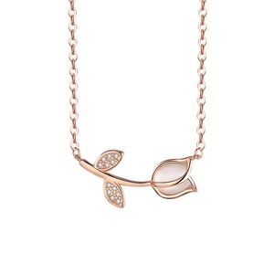 Silver Tulip Shaped Necklace Shiny Collarbone Chain Jewelry Birthday Gift Female