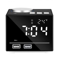 Smart Alarm Clock Bluetooth Speaker with LED Bedside Light Snooze Function Dual USB Port black