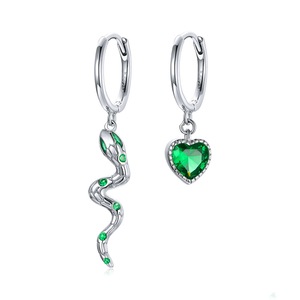 Snake Love Earring Silver plating Green Heart Hoop Earrings for Women Wedding Jewelry