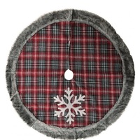 Snowflake Plaid Faux Fur Edging Tree Skirt Tree Bottom Decorative Cloth Christmas Decoration Snowflake plaid faux fur edging tree skirt