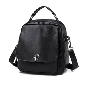 Solid Color Fashion Backpack Ladies Casual Messenger Bag Waterproof Shoulder Bag Handbag (Black)