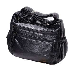 Solid Color PU Shoulder Bag Ladies Messenger Bag Soft Backpack Travel Bag (Black)