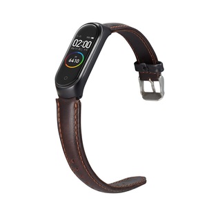 Solid Crazy Horse Pattern Leather Watch Band Watch Strap Replacement for Xiaomi Miband 4 BROWN COLOR