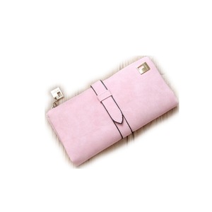 Solid Drawstring Nubuck Leather Zipper Long Women Wallet Phone Bag Purse Card Holder(Pink)