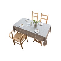 Solid Embroidery Lattice Tablecloth Cotton Linen Dust-Proof Table Cover - 1