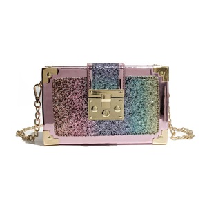 Square box shape pu leather sequin chain Gradient Color crossbody shoulder bag purses and bags