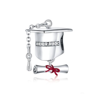 Square College Caps Beads Silver plating Campus Graduation Charms Pendant Fit DIY Bracelet Necklace Jewelry