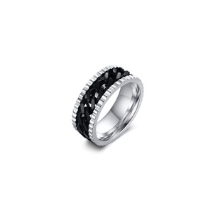 Stainless Steel Rotating Chain Ring Men Fashion Jewelry - Silver+Black