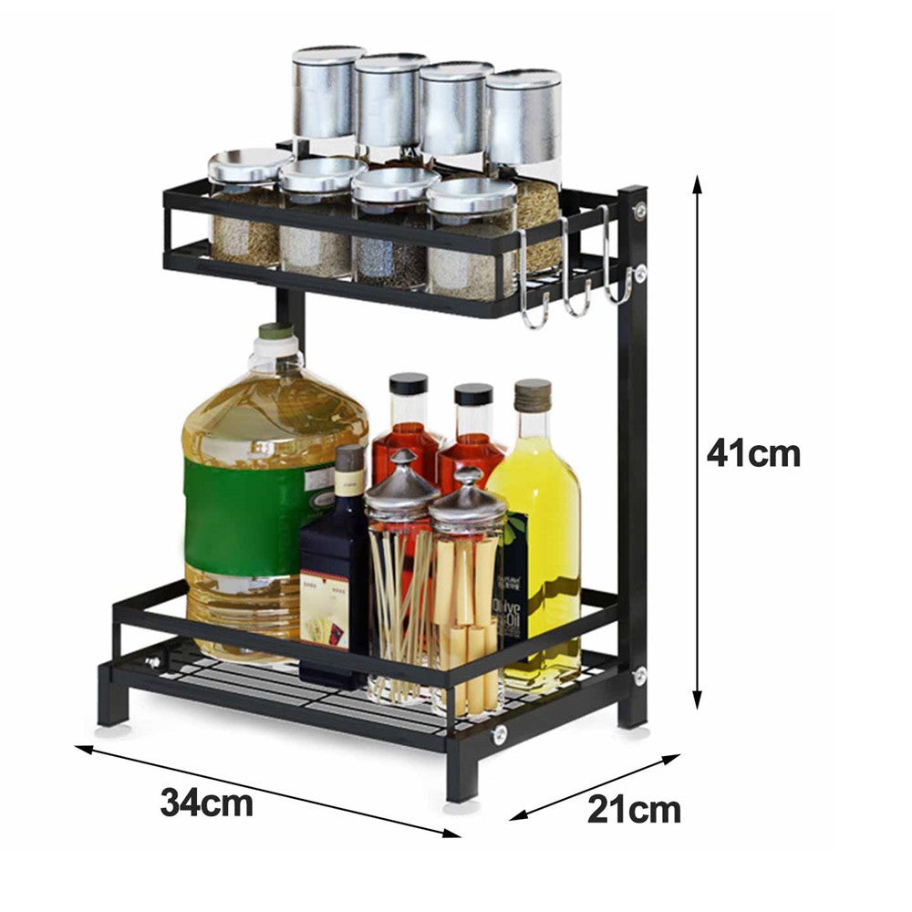 Standing Spice Bottle Rack For Kitchen 2 Layer Storage Shelf Hooks Kitchen Accessories Household Stainless Steel Organizer