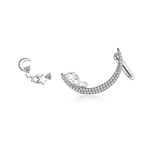 Star & Moon Earrings Silver plating Asymmetry Shining Stud Earring for Women Jewelry