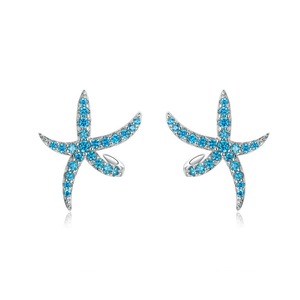 Starfish Stud Earrings for Women Silver plating Fashion Blue Earings Studs Design Jewelry