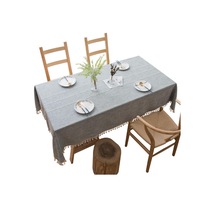 Stitching Tassel Tablecloth Cotton Linen Fabric Dust-Proof Table Cover 60x60CM - LIGHT GREY