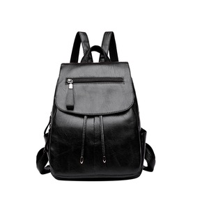 Student School Shoulder Bag Travel Zipper Pack Women School Bags for Teenagers Girls Retro Lady Solid Leather Backpack