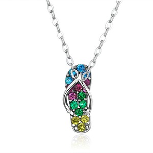 Summer Beach Flip Flop Pendant Necklace for Women Silver plating Colorful Jewelry Vacation