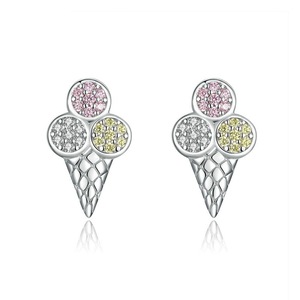 Summer Ice Cream Ball Stud Earrings for Women Colorful Silver plating Jewelry Design