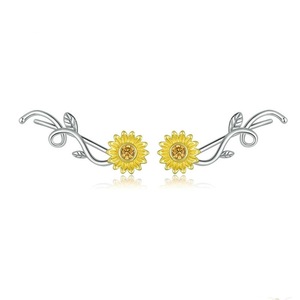 Sunflower Long Stud Earrings for Women Silver plating Daisy Flower Jewelry