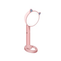 Supperstore 2 In 1 Makeup Mirror Mini Rechargeable LED Table Lamp Makeup Mirror Student Learning Eye Care Small Table Lamp Mirror-Pink