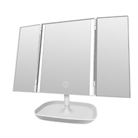 Supperstore 3 Fold Illuminated Mirror 3 Sides 10x Dressing Magnifying Glass Desktop Touch Electrodeless Dimming LED Lamp Mirror-White