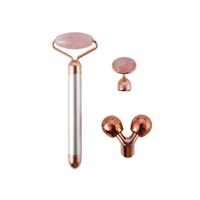 Supperstore 3 In 1 Electric Facial Roller Beauty Instrument Multi-function Massager Facial Massager-Gold