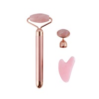 Supperstore 3 In 1 Face-lift Beauty Instrument Jade Roller Massager Electric Face-lift Instrument Beauty Massage Stick-Pink