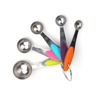 Supperstore 5PCS Kitchen Baking Tool Measuring Spoon Set Stainless Steel Silicone Handle Cake Measuring Spoon