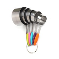 Supperstore 5PCS Kitchen Baking Tools Measuring Cup Set Stainless Steel Silicone Handle Cake Measuring Cup