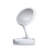 Supperstore Desktop Multifunctional Makeup Mirror Rechargeable Table Lamp Double-sided Mirror Folding with Fill Light