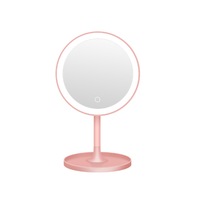 Supperstore LED Makeup Mirror Desktop Lighted Rechargeable Makeup Mirror LED Round Fill Light Makeup Table Mirror-Pink