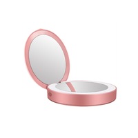 Supperstore Portable LED Mobile Power Makeup Mirror Round Makeup Mirror with Light Pocket Folding Beauty Mirror-Pink