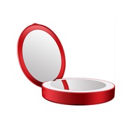 Supperstore Portable LED Mobile Power Makeup Mirror Round Makeup Mirror with Light Pocket Folding Beauty Mirror-Red