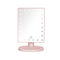 Supperstore Square Desktop LED Makeup Mirror 24 Lights Touch Screen Dimming Lighted Mirror Makeup Mirror-Pink