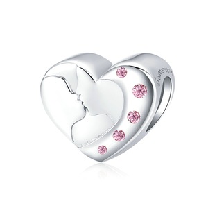 Sweet Love Kissing Heart Charms Silver plating Pink Beads Fit Bracelet Wedding Jewelry Gift